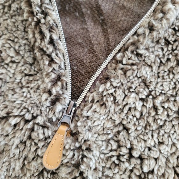 nordic fleece super soft quarter zip pullover brown faux fur sweater size large - Picture 4 of 5